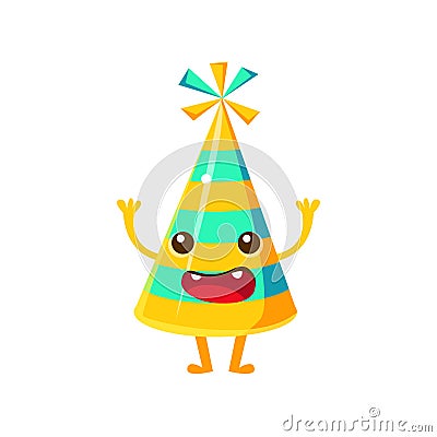 Blue And Yellow Stripy Party Hat,Happy Birthday And Celebration Party Symbol Cartoon Character Vector Illustration