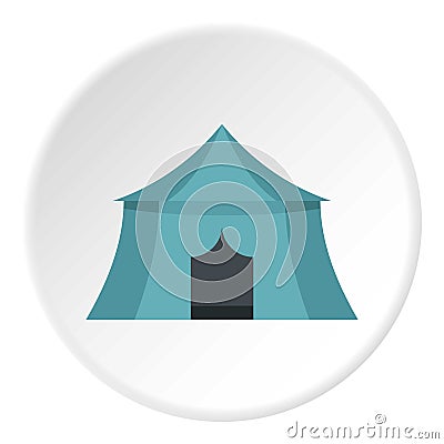 Blue yellow tourist tent for travel, camping icon Vector Illustration