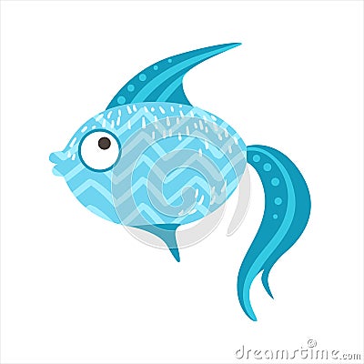 Blue Zigzag Pattern Fantastic Colorful Aquarium Fish, Tropical Reef Aquatic Animal Vector Illustration