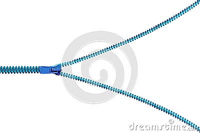 Blue zipper isolated on white Stock Photo