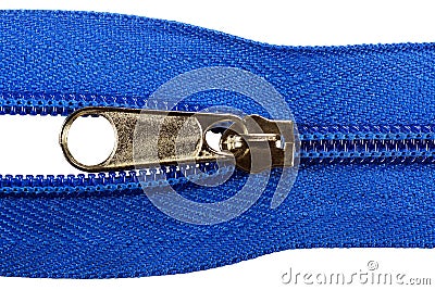 Blue zipper on a white background Stock Photo