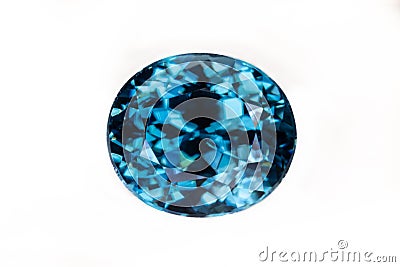 Blue Zircon Gemstone, top view. Oval cut, 1.93 carats Stock Photo