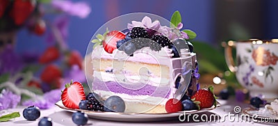 blueberries cake dessert dreamy delicious cheesecake ai Stock Photo