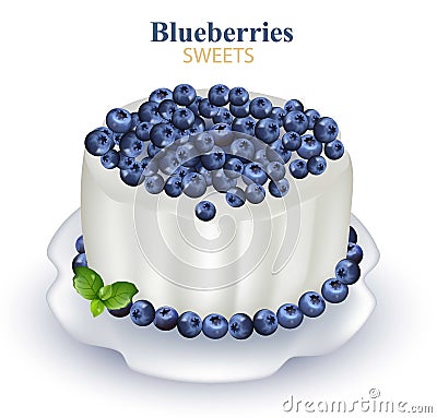 Blueberries cake Realistic Vector illustration on white backgrounds Vector Illustration