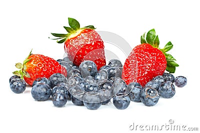 Blueberries and fresh tasty strawberries Stock Photo