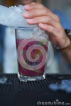 Blueberries mint and a huge amount of ice Stock Photo