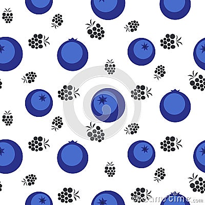 Blueberry and blackberry seamless purple pattern on white. Vector Illustration