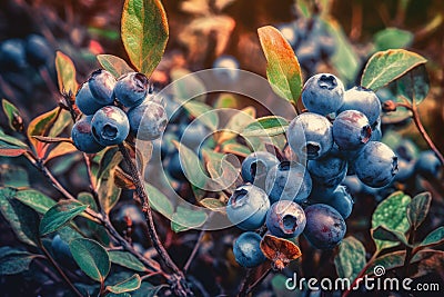 Blueberry bush closeup. Generate AI Stock Photo