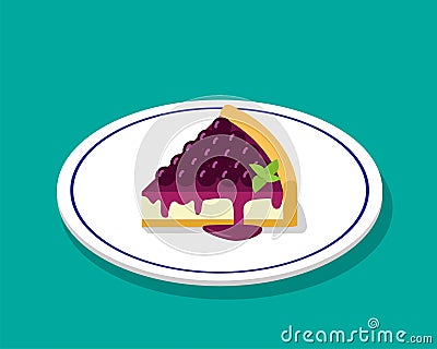 Blueberry cheese cake in 3D cartoon style, vector Vector Illustration