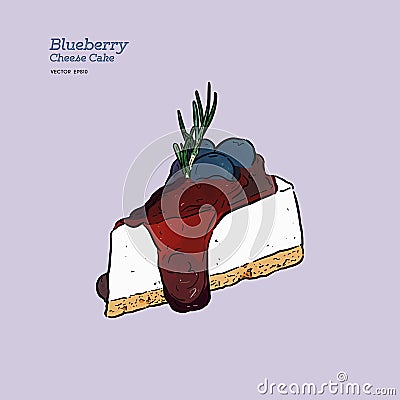 Blueberry cheese cake, hand draw vector Vector Illustration