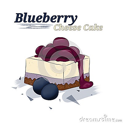 Blueberry cheese cake on white background drawing illustration Stock Photo