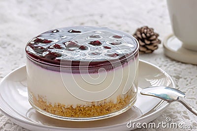 Blueberry cheesecakes served in glass Stock Photo