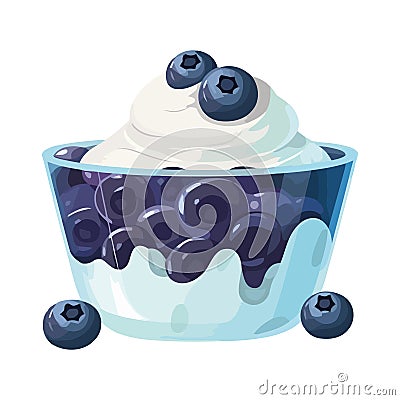Blueberry dessert bowl, fresh fruit gourmet icon Vector Illustration