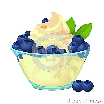 Blueberry dessert in a cute cupcake Vector Illustration