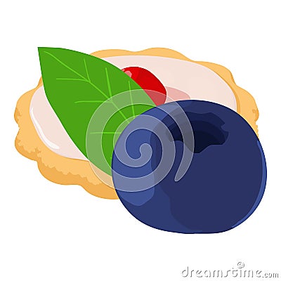Blueberry dessert icon isometric vector. Fresh ripe blueberry and fruit cookie Stock Photo