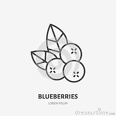 Blueberry flat line icon, forest berry sign, healthy food logo. Illustration of cranberry, lingonberry for natiral food Vector Illustration