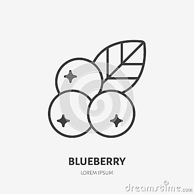 Blueberry flat line icon, forest berry sign, healthy food logo. Illustration of cranberry, lingonberry for natiral food Vector Illustration