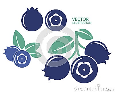 Blueberry. Icon set Vector Illustration