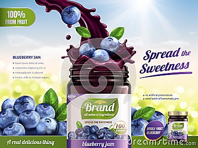 Blueberry jam ads Vector Illustration