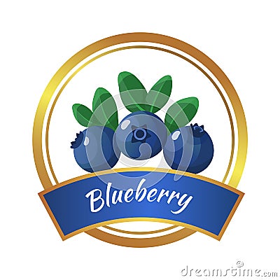Blueberry jam glass jar label. Berry marmalade sticker, fresh summer autumn canned food or preserves vector banner Vector Illustration