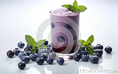 Blueberry Juice White Background -Generative Ai Stock Photo