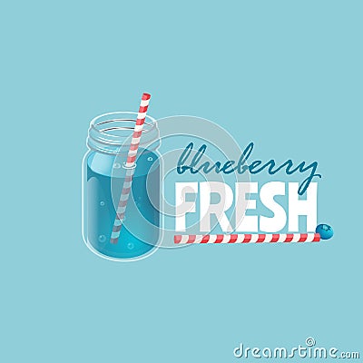 Blueberry lemonade in vintage glass jar. Vector Illustration