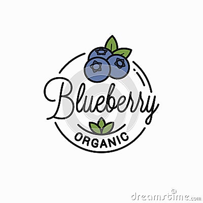 Blueberry logo. Round linear of organic blueberry Vector Illustration