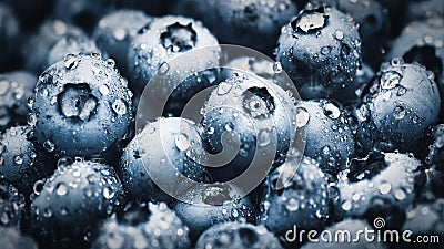 Blueberry macro texture, blueberries wet with water drops closeup Stock Photo