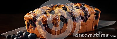 blueberry muffin with berries on a board on a dark background .homemade cakes Stock Photo