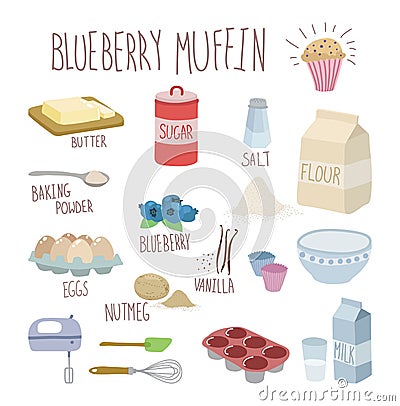 Blueberry muffin recipe Vector Illustration