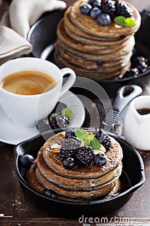 Blueberry pancakes with buckwheat flour Stock Photo