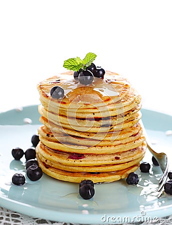 Blueberry pancakes with fresh blueberries Stock Photo
