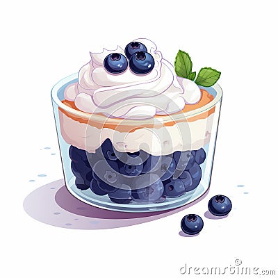 Blueberry Parfait Illustration: Light Beige And Navy Cartoon Design Cartoon Illustration