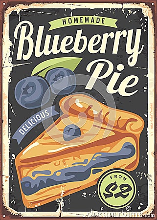 Blueberry pie poster design made for bakeries and markets. Vector Illustration