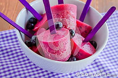 Blueberry and Raspberry Homemade Popsicles Stock Photo