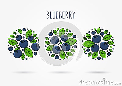 Blueberry round labels creative concept Vector Illustration