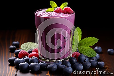 Blueberry smoothie or milkshake with fresh berries, a healthy breakfast Stock Photo