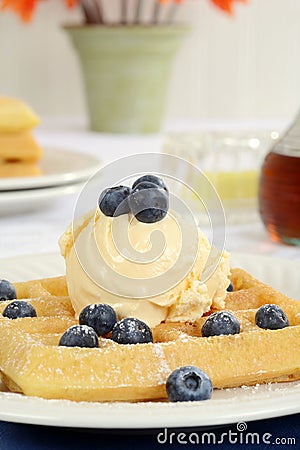 Blueberry vanilla ice cream waffles Stock Photo