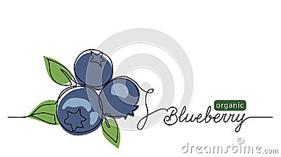 Blueberry vector illustration. One line drawing art illustration with lettering organic blueberry Vector Illustration