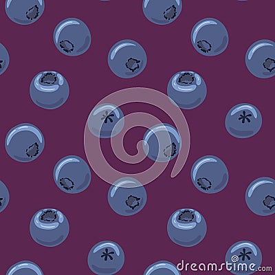 Blueberry vector seamless pattern. Natural fresh ripe tasty blueberries on violet. Seamless background. Vector illustration, eps. Vector Illustration