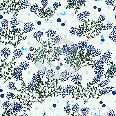 Blueberry wild leaf dot seamless pattern Vector Illustration