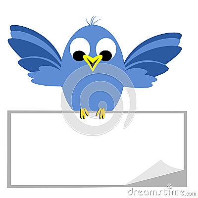 Bluebird Sitting On Blank Banner Vector Illustration