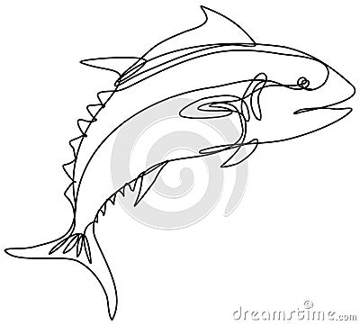 Bluefin Tuna Jumping Side View Continuous Line Drawing Vector Illustration