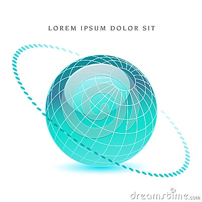 A bluegreen globe with a dotted ring Vector Illustration