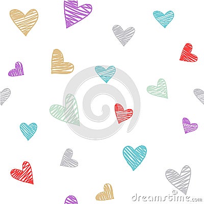 Doodle Hearts Seamless Pattern Background Vector Illustration