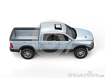 Blueish silver modern pick-up truck - top down view Stock Photo