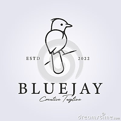 bluejay bird perch in branch in line art style for logo icon vector illustration design Cartoon Illustration