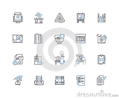 Blueprint blueprinting line icons collection. Design, Drafting, Engineering, Architecture, Construction, Schematics Vector Illustration
