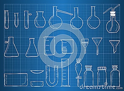 Blueprint of chemical laboratory equipment Vector Illustration