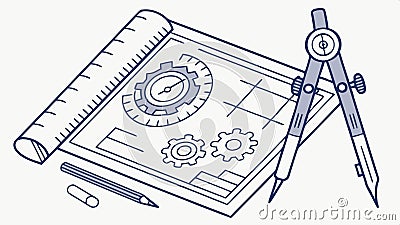 Blueprint and drafting tools, technical drawing vector design Generative AI Vector Illustration
